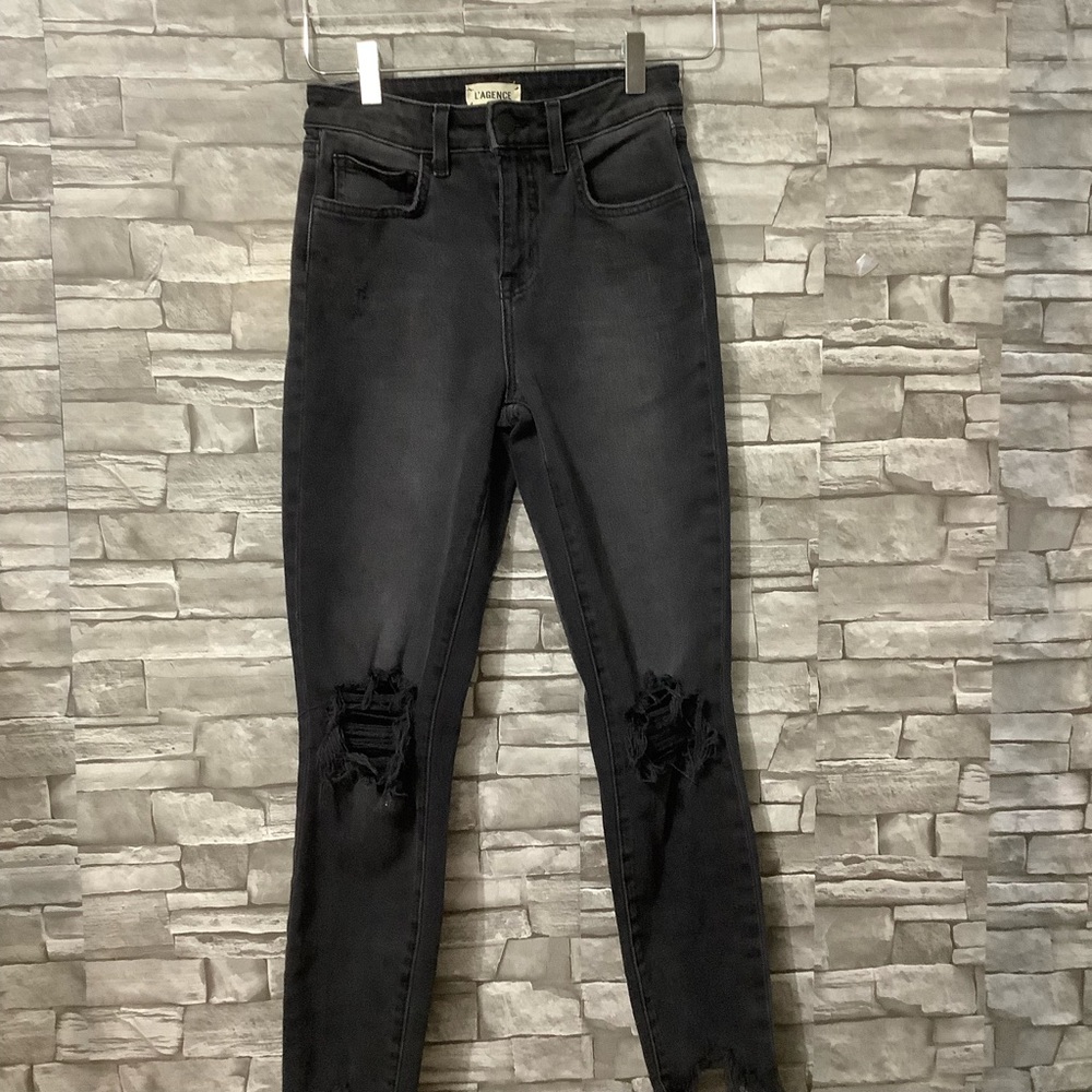 L’AGENCE NWT Black High Line Skinny Leg distressed  Jeans US 24 NET ( W102)